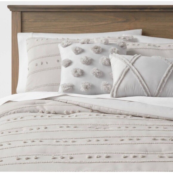 Full/Queen Quinlan Clipped Stripe Dot Comforter Bedding Set 5pc Threshold NEW - Picture 1 of 9
